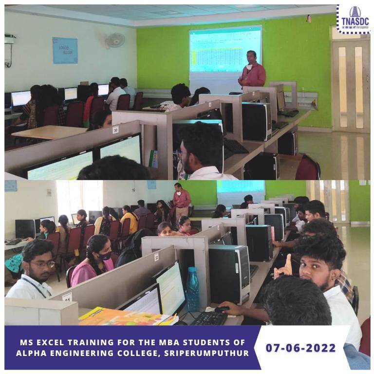 MS EXCEL TRAINING FOR THE MBA STUDENTS OF ALPHA ENGINEERING COLLEGE, SRIPERUMPUTHUR 7.6.2022